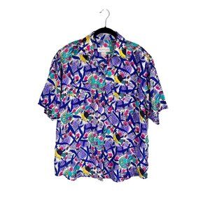 Retro Silk Golf Shirt Purple XL Preppy Resort Sporty Active Outdoors Vintage 70s